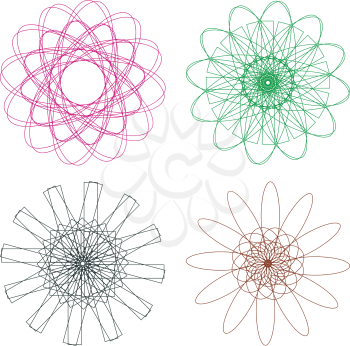 Set of spirographs in various forms and colours.