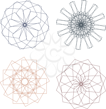 Set of spirographs in various forms and colours.