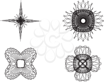 Set of spirograph elements for design on a white background