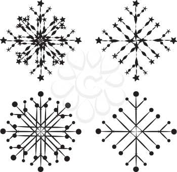 Illustration of black snowflakes collection on white background.