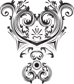 Vintage decorative floral ornament in black and white.