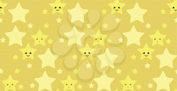 Illustration of cute yellow stars with faces pattern background.
