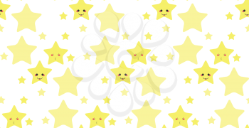 Illustration of cute yellow stars with faces pattern background.