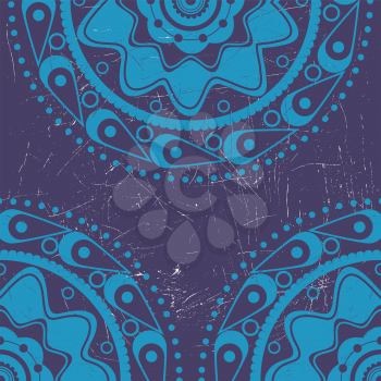 Abstract blue ornament on grunge violet background.