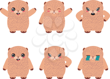 Cartoon kawaii groundhog in different poses design illustration.