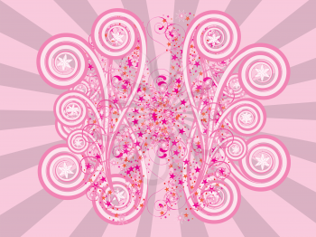 Abstract digital illustration of pink ornament on pink rays background.
