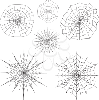 Cartoon spider web silhouettes collection illustration on white background.