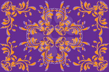 Illustration of abstract vintage violet background with yellow flower pattern.