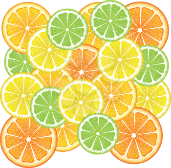 Grapefruit, lemon, orange and lime slices, colorful background.