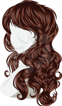 Long female curly hair style, fashion illustration.