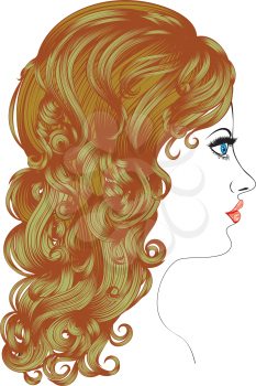 Woman with curly hair style, fashion illustration.