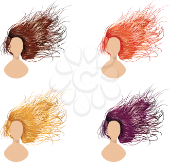Set of long flowing hair style in different colors.