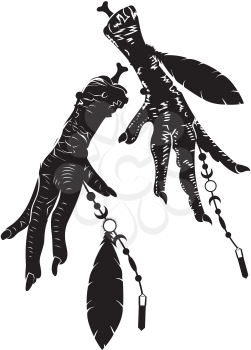 Grunge black chicken legs voodoo magic item illustration.