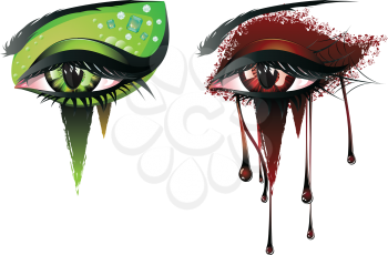 Abstract colorful illustration of vampire eye makeup in carnival style.