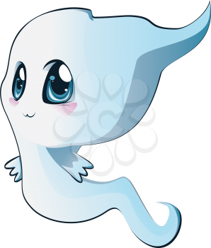 Funny cute Halloween ghost on white background.