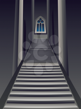 Vintage gothic room interior with old stairs.