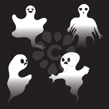 Cute white halloween ghosts with scary faces.