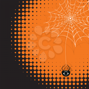 Decorative spider web with cute cartoon spider illustration.