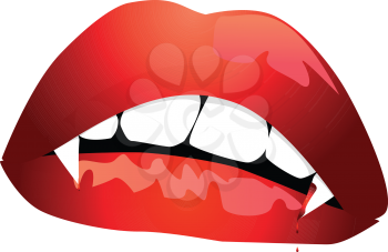 Illustration of vampire lips with blood on white background.