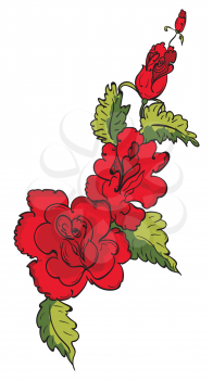Abstract decorative red rose flowers with leaves vintage design.