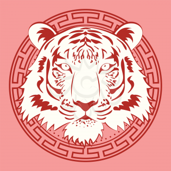 Decorative portrait of tiger line art design illustration.
