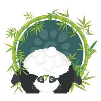 Cute cartoon panda bear with green bamboo, kawaii animal design.