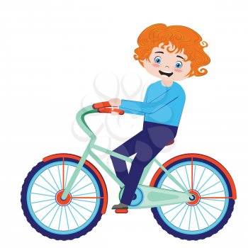 Abstract cartoon ginger boy riding bicycle illustration.