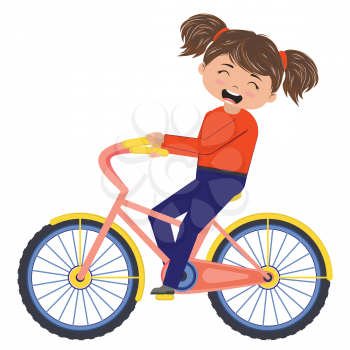 Abstract cartoon happy girl riding bicycle illustration.
