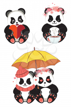 Cute cartoon panda bear with red heart design.