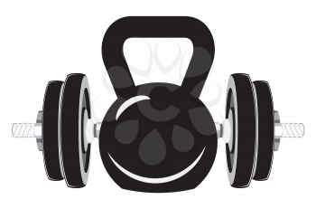 Abstract fitness club logo, dumbbells and kettlebell design illustration.