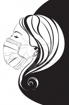 Female portrait in profile with disposable face mask illustration design.