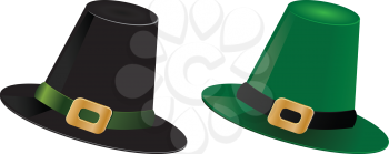 Illustration of St. Patrick's day green and black hats of a leprechaun.