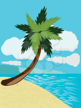 Cartoon tropical beach with palm tree summer background.