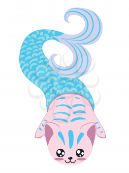Cute cartoon cat with mermaid tail, fantasy creation.