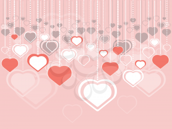 Lovely decorative hearts, background in flat style, retro colors.