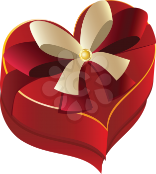 Bright red heart shape gift box with yellow and red bows.