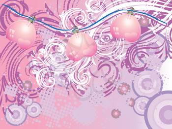 Soft lovely background with floral ornament and pink light bulbs in a shape of a heart.