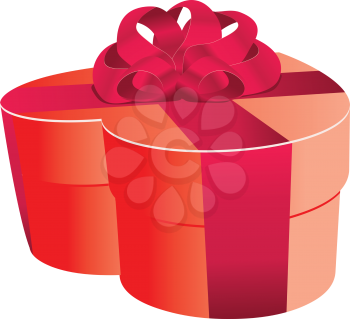 Illustration of heart shaped red gift with bow.