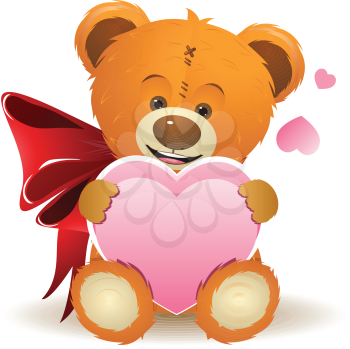Cute brown teddy bear with hearts illustration.
