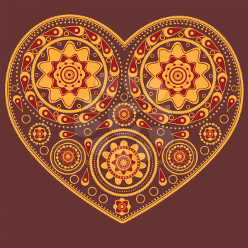 Illustration of abstract ornamental heart of yellow and red color.