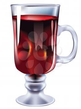 Hot winter drink, mulled wine glass design illustration.