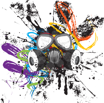 Cartoon grunge gas mask with splatters design illustration.