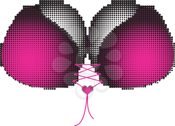 Female breast in pink bra retro halftone effect.