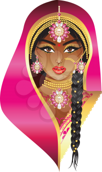 Fashion portrait of indian bride with precious jewellery.