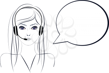 Simple portrait of a call center girl, illustration in line art style.
