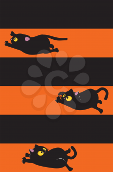 Cute cartoon black cats and stripes abstract illustration.