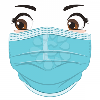 Abstract cartoon eyes with disposable face mask illustration design.