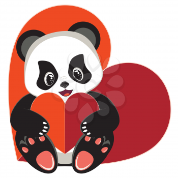Cute cartoon panda bear with red heart design.