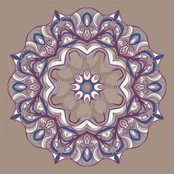 Decorative colorful round floral ornament, mandala design illustration.