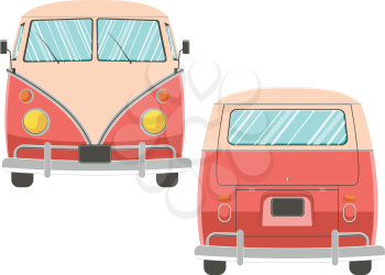 Illustration of retro traveling van design on white background.